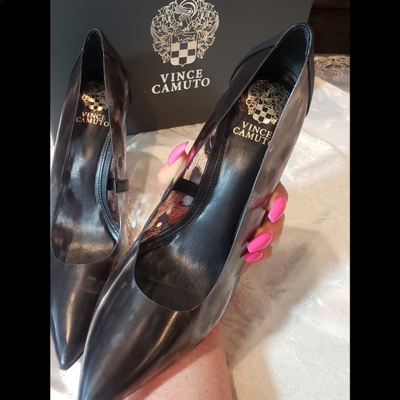 Vince Camuto Leather Leopard Pumps - Picture 4 of 7